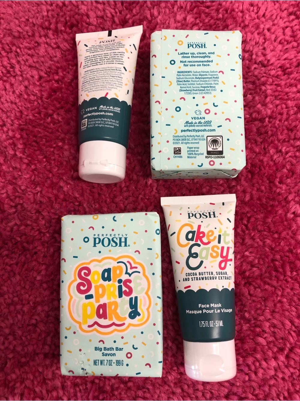 Perfectly Posh 2pc Lot Cake It Easy face mask & Soap-pris Party Chunk. Birthday!